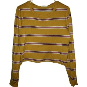 Ultra Flirt Mustard and Pink Striped Long Sleeve Crop Top